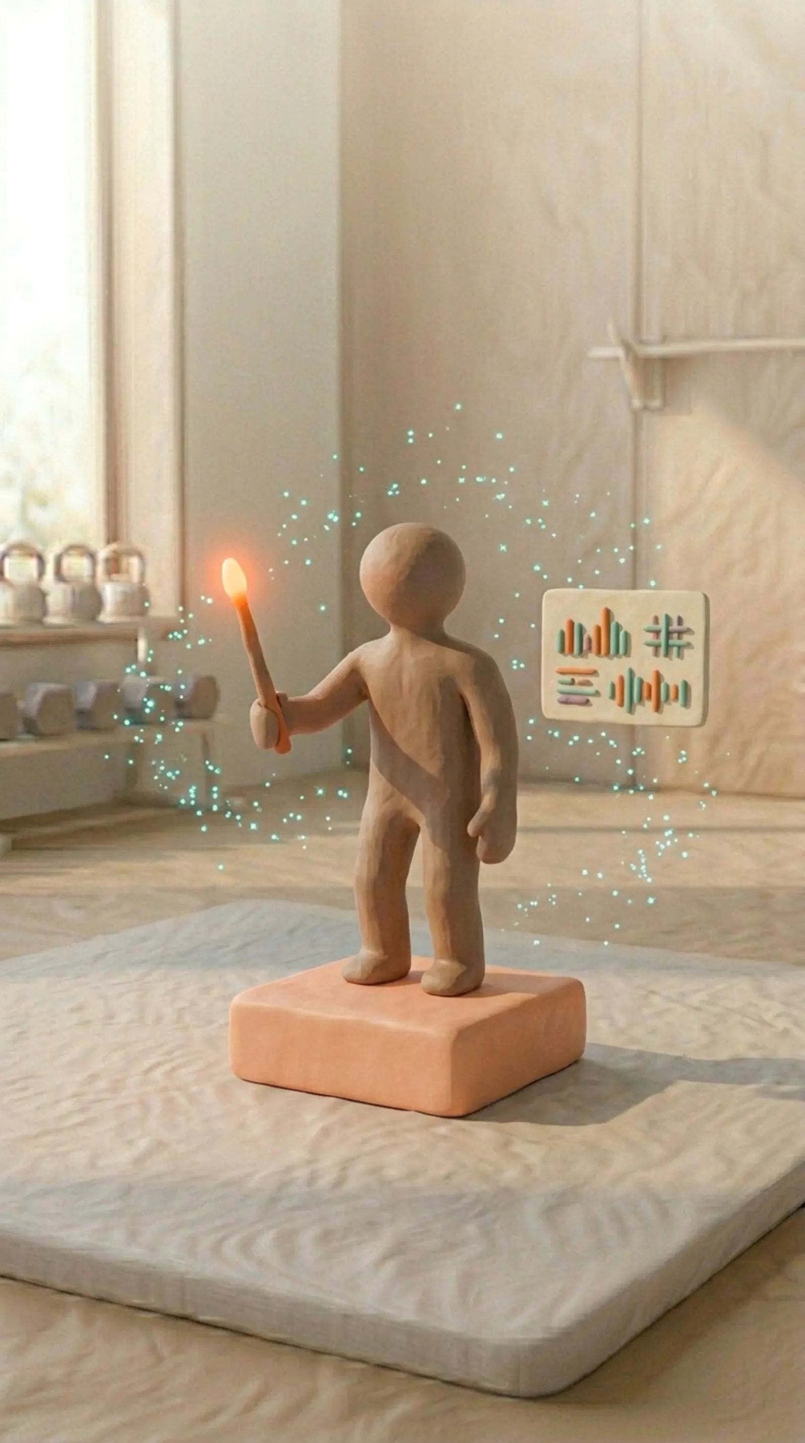 Ton-Figur auf Kissen schreibt Trainingsplan