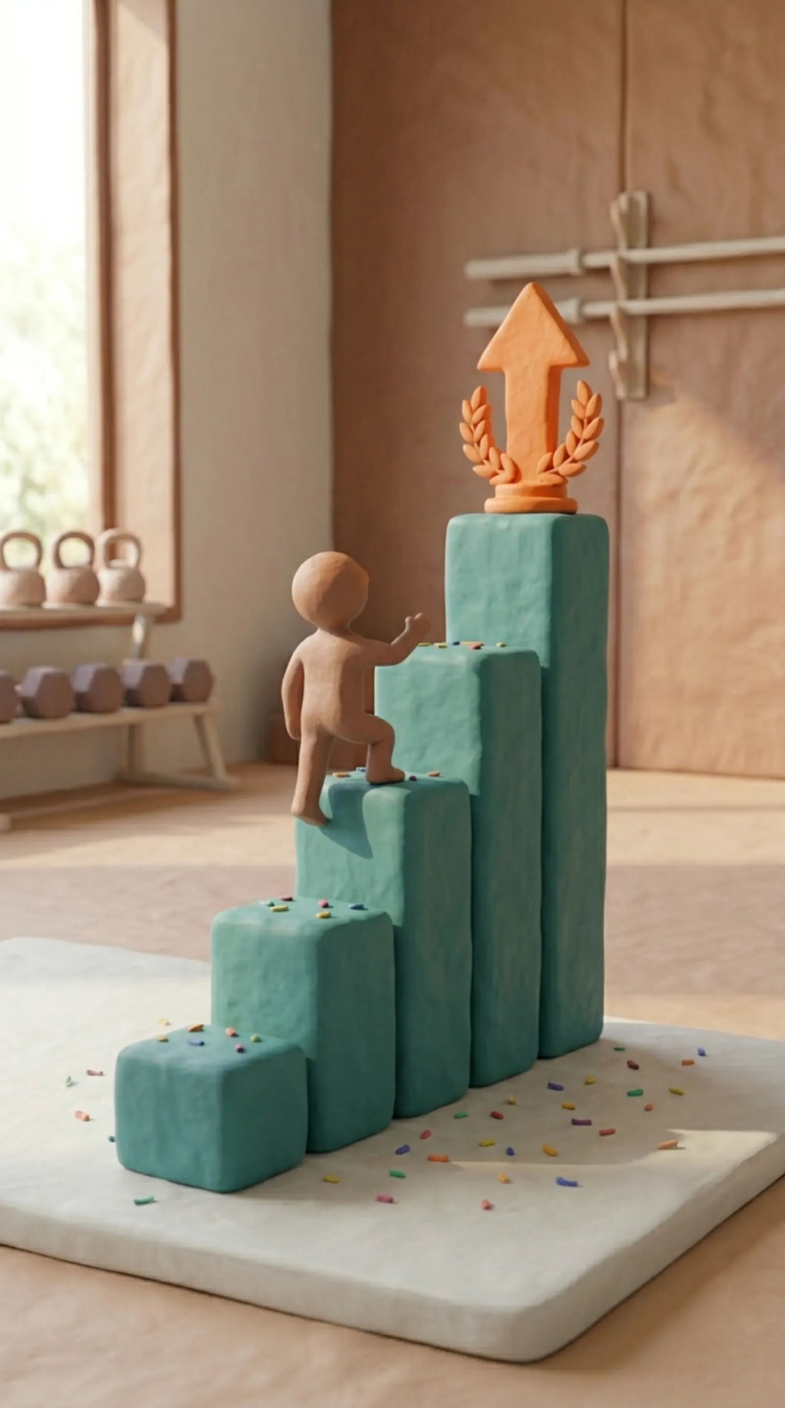 Ton-Figur klettert Balkendiagramm